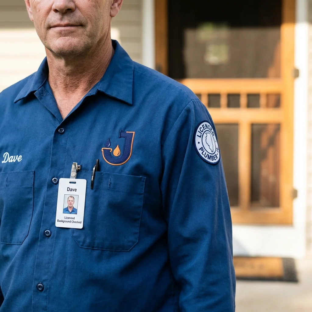 Licensed plumber showing ID badge in Laurinburg, NC