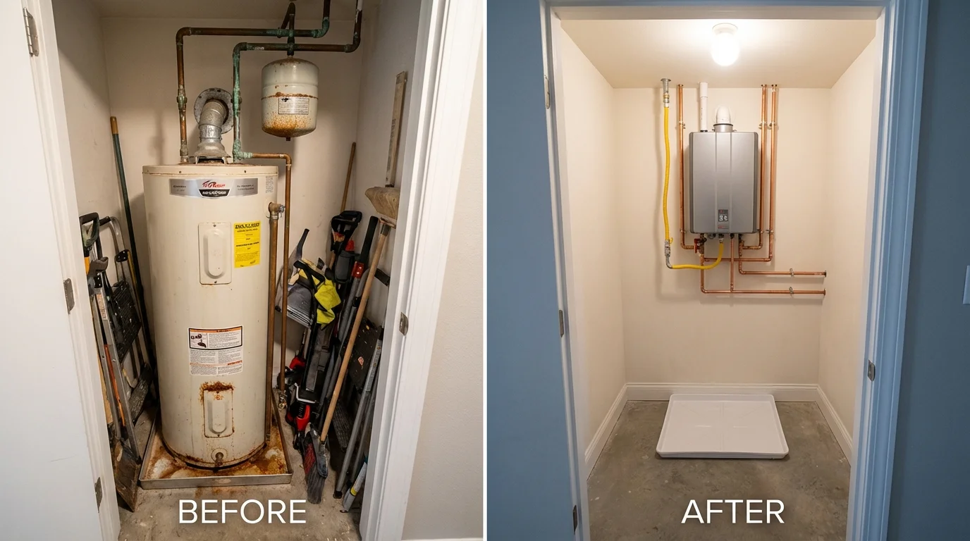 Tank water heater versus wall-mounted tankless unit comparison for Laurinburg, NC homeowners