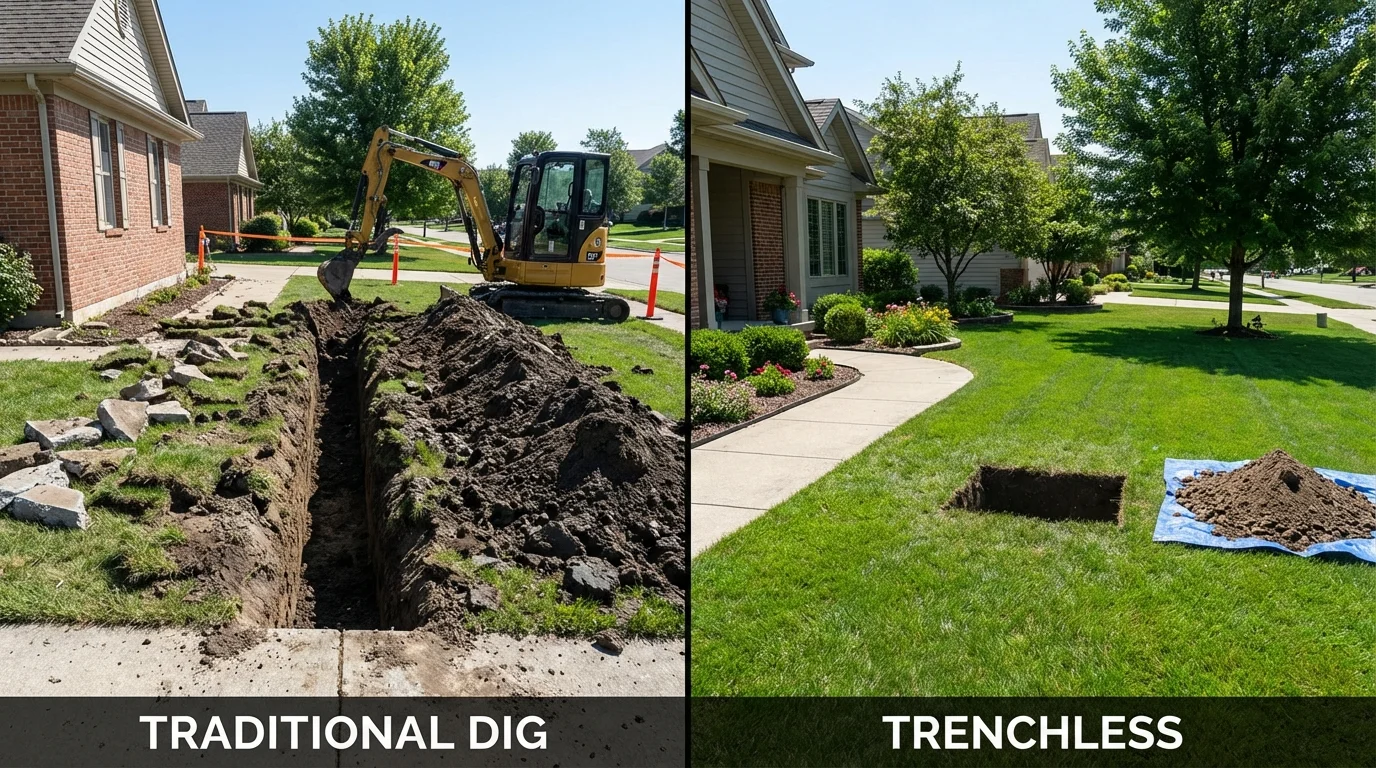 Trenchless sewer repair with minimal yard damage versus traditional excavation in Laurinburg, NC
